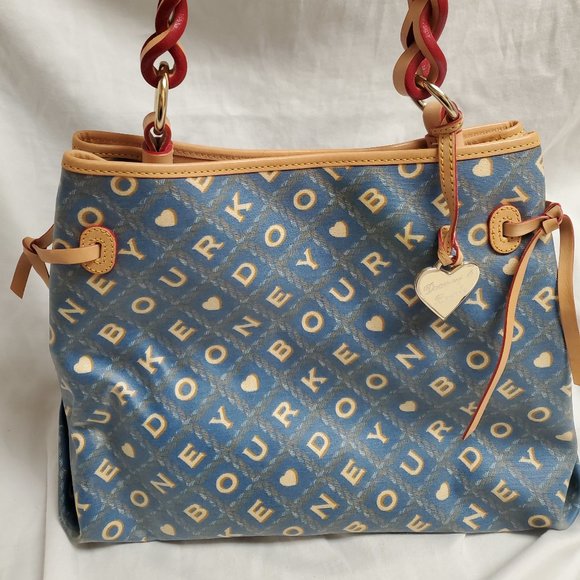 Dooney Bourke Bags Dooney Bourke Blue Tan Crossword Hearts Logo 